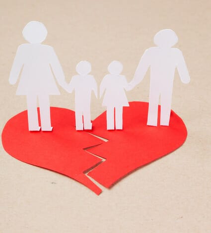 Divorce effect on kids concept with hands cutting paper people family